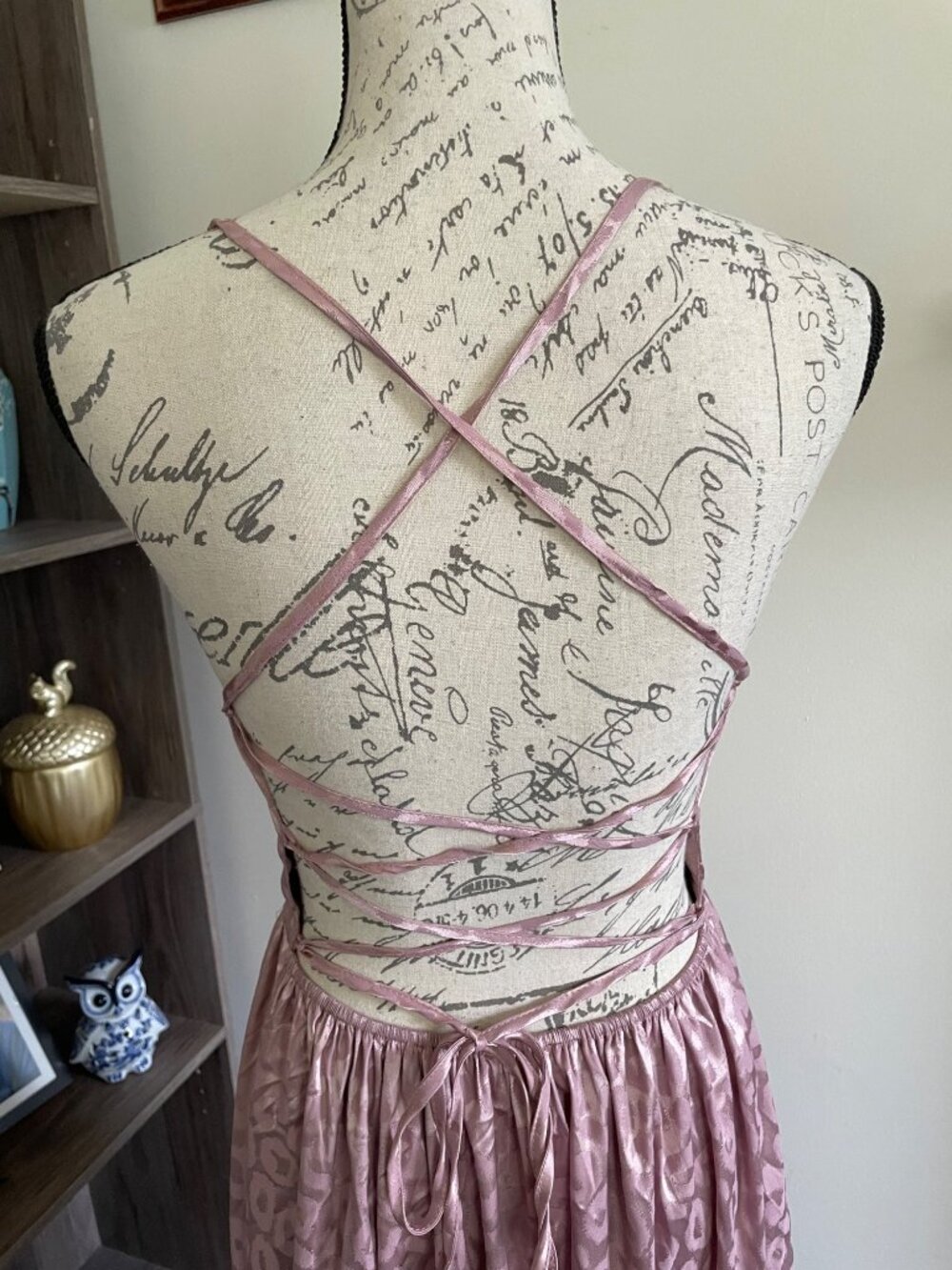 Vine & Love Dress Backless Blush Pink Maxi Length Spaghetti Strap Slit Wrap L - Picture 6 of 10